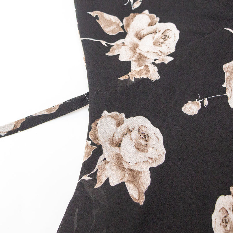 Midi Dress – Black Floral Print – Sleeveless V-Neck – Chic Party Style