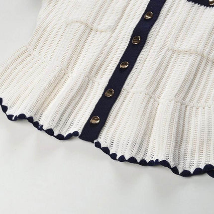 Tessa Van Hoef Contrast-Trim Knit Peplum Top