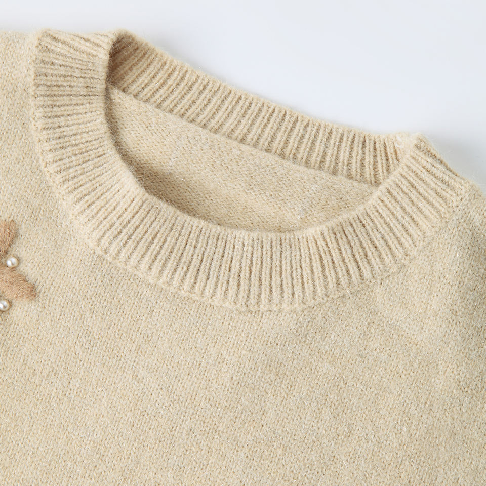 Pullover Sweater – Wool Blend – Embroidery Detail – Vintage Elegant Style