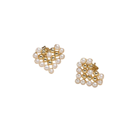 14K Gold Plated 925 Silver AAAA Freshwater Pearl Heart Stud Earrings