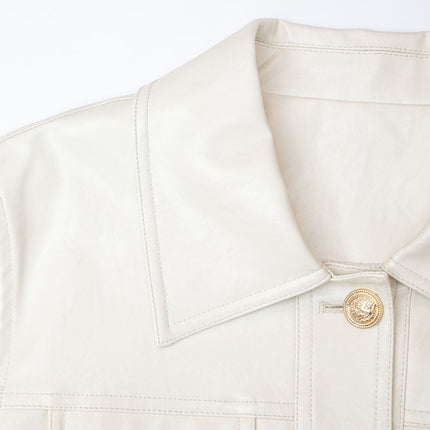 Bomber Jacket – Vintage PU Leather – Button-Up Collar Style