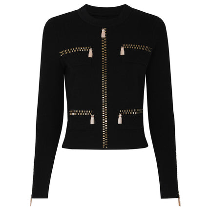 Roxanne Van Hoef Zip-Detail Knit Jacket And Wide-Leg Pants Set