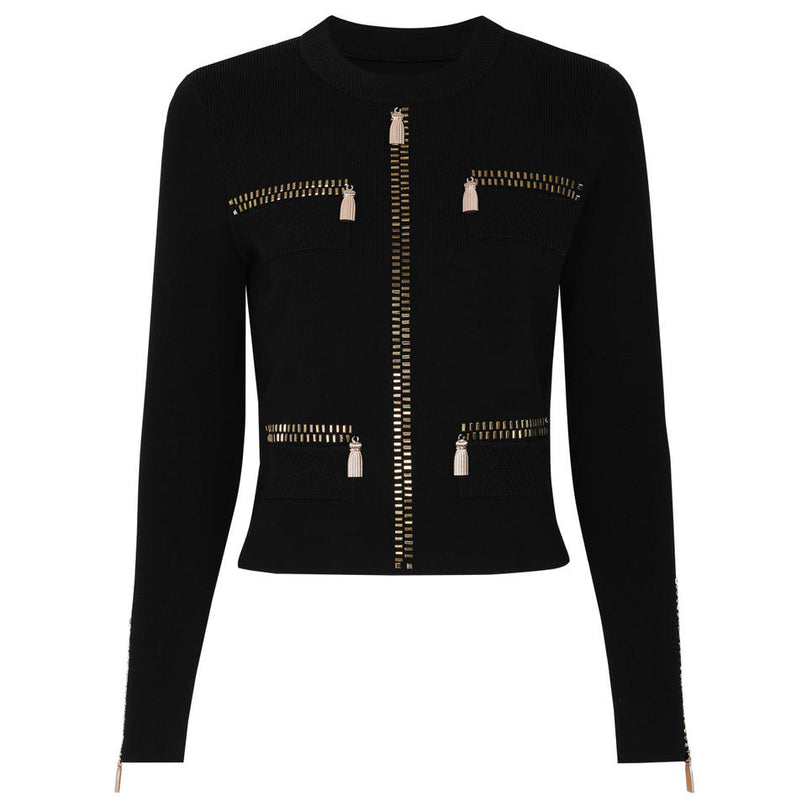 Roxanne Van Hoef Zip-Detail Knit Jacket And Wide-Leg Pants Set