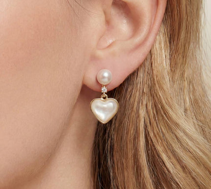 Van Hoef - AAAA Pearl Heart Earrings 18K Gold Plated Elegant Jewelry