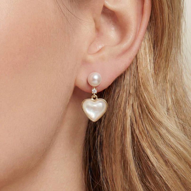 Van Hoef - AAAA Pearl Heart Earrings 18K Gold Plated Elegant Jewelry