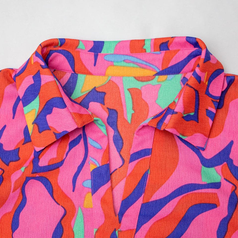 Midi Dress – Fuchsia African Print – Sleeveless V-Neck – Chic Beach Style