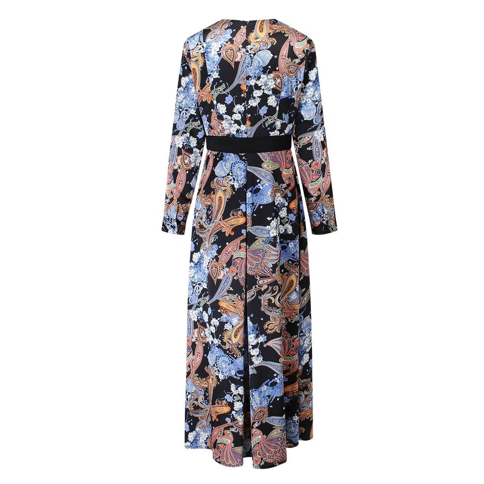 Shirt Dress – Floral Graphic Print – Round Neckline – Vintage Inspired Style