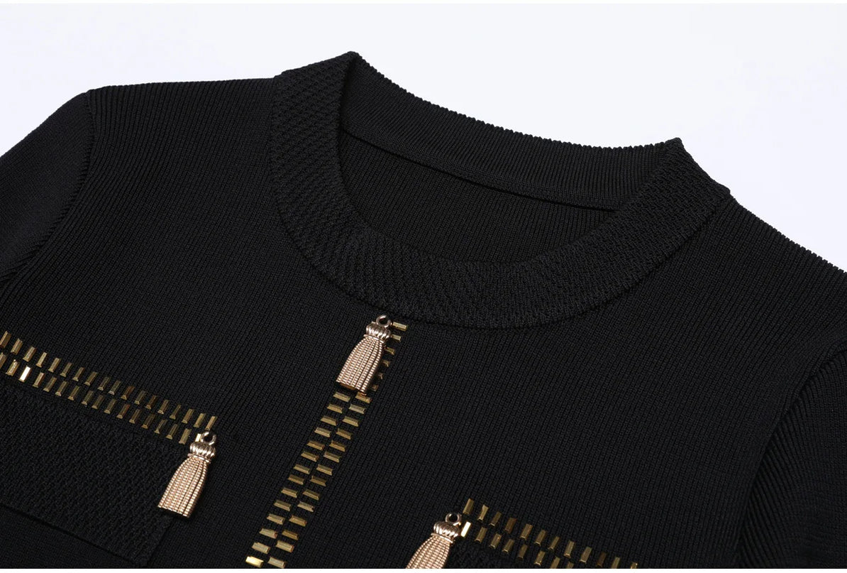 Roxanne Van Hoef Zip-Detail Knit Jacket And Wide-Leg Pants Set