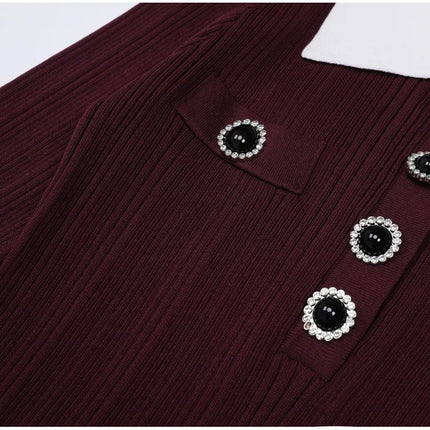 Marina Van Hoef Contrast-Collar Ribbed Midi Dress