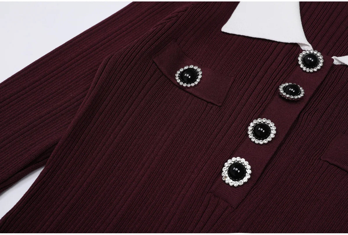 Marina Van Hoef Contrast-Collar Ribbed Midi Dress