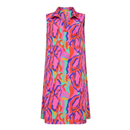 Midi Dress – Fuchsia African Print – Sleeveless V-Neck – Chic Beach Style