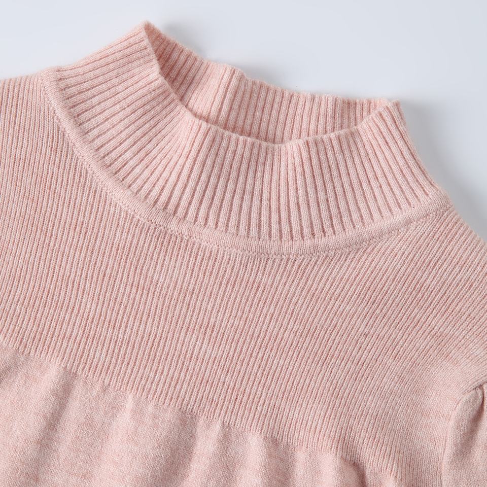 Pullover Sweater – Pink Turtleneck – Puff Sleeve – Ribbed High Street Style