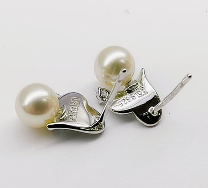 Akoya Saltwater Pearl Heart Stud Earrings 925 Silver
