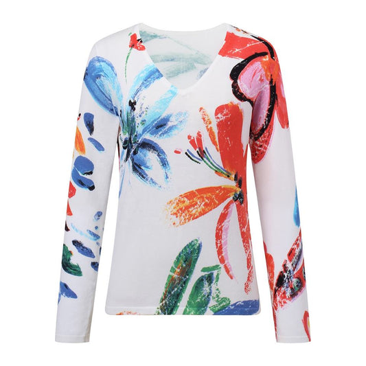 Sweater – Floral Print Design – V-Neck Style – Vintage Inspired Look