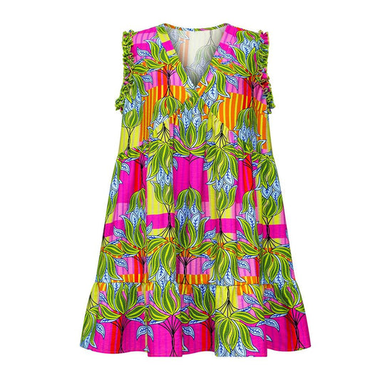 Midi Dress – Floral Print – Sleeveless V-Neck – Casual Beach Style