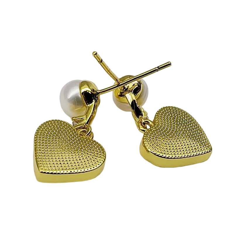 18K Gold Plated AAAA Freshwater Pearl Heart Drop Earrings