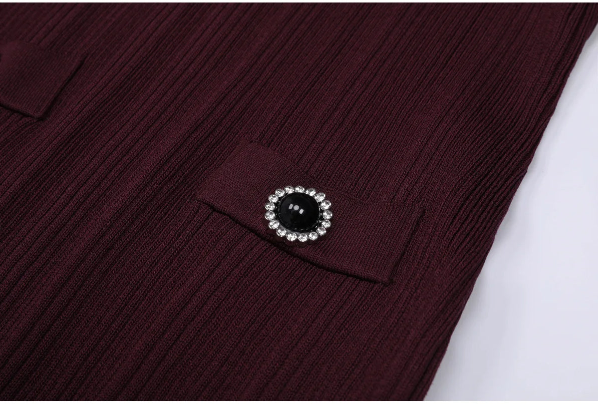 Marina Van Hoef Contrast-Collar Ribbed Midi Dress