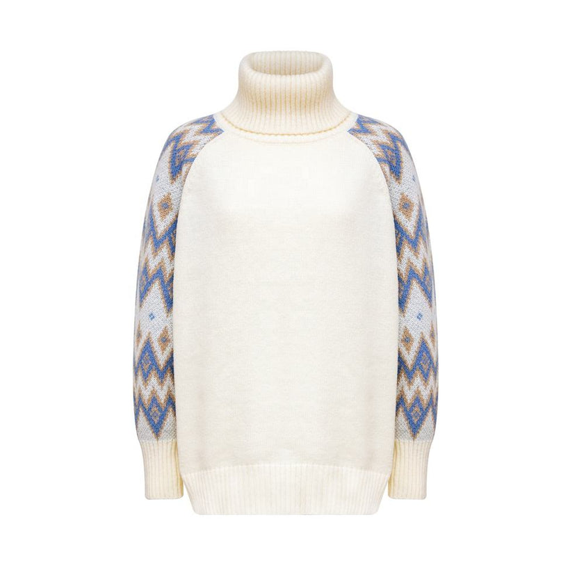 Roll Neck Sweater – Nordic Jacquard Knit – Paisley Pattern – Vintage Style