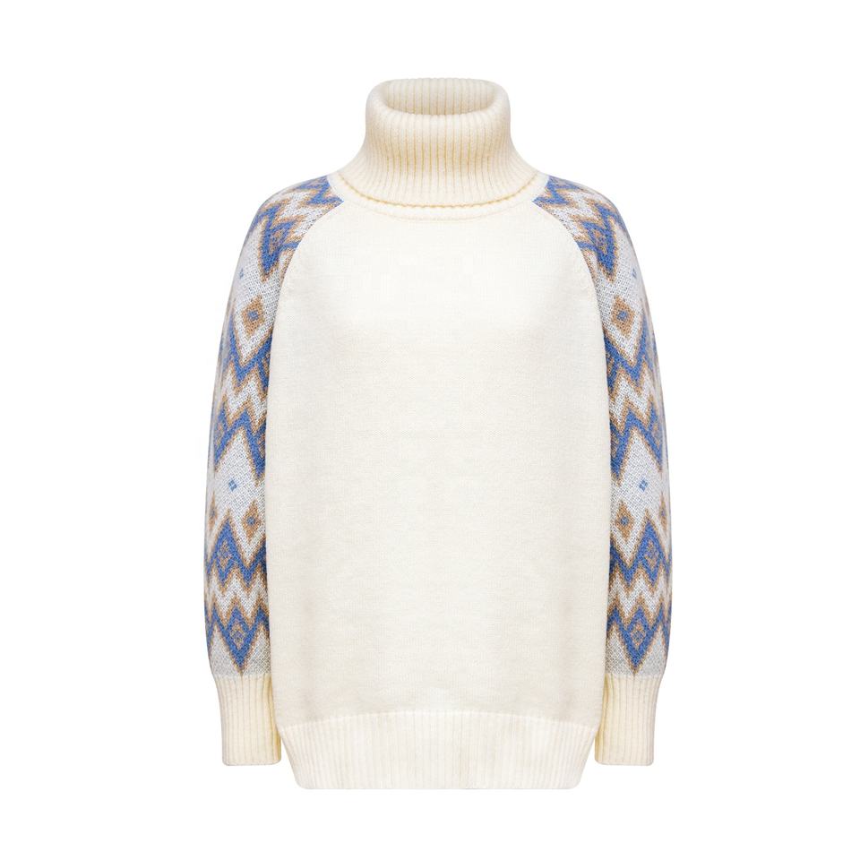 Roll Neck Sweater – Nordic Jacquard Knit – Paisley Pattern – Vintage Style