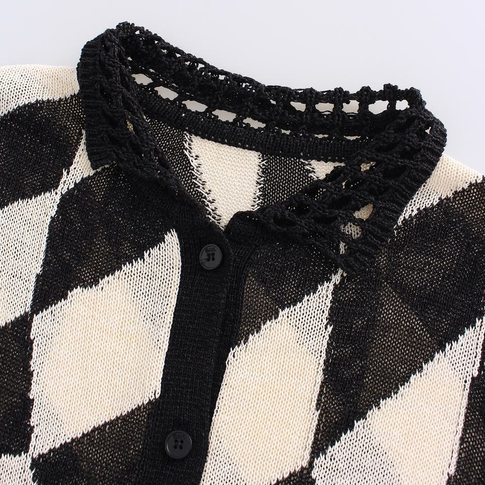 Sweater Top – Argyle Boho Design – Color Block Pattern – Chic Fall Style