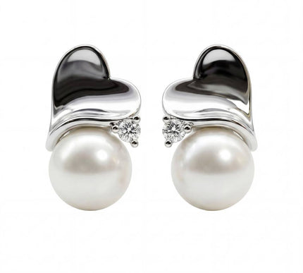 Akoya Saltwater Pearl Heart Stud Earrings 925 Silver