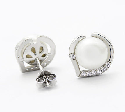 Freshwater Pearl Stud Earrings 925 Silver Platinum Plated