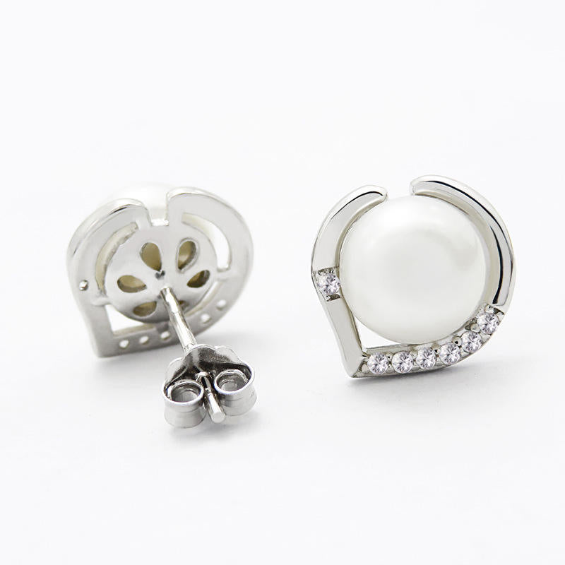 Freshwater Pearl Stud Earrings 925 Silver Platinum Plated