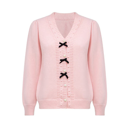 Knit Cardigan – Pearl Button Design – V-Neck – Vintage Feminine Style