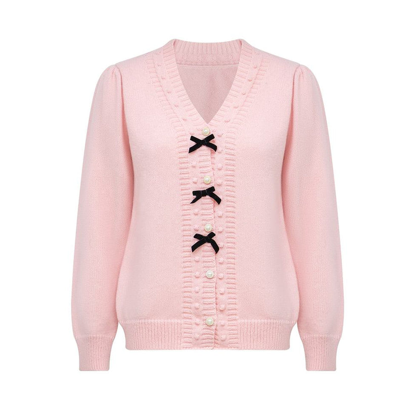 Knit Cardigan – Pearl Button Design – V-Neck – Vintage Feminine Style