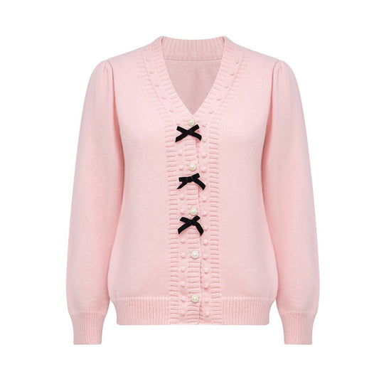 Knit Cardigan – Pearl Button Design – V-Neck – Vintage Feminine Style