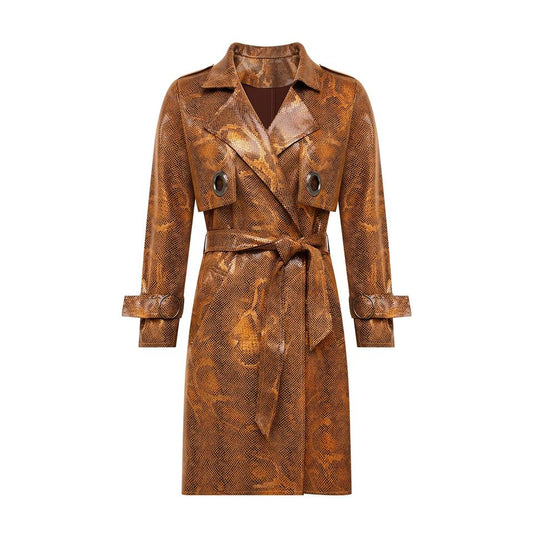 Trenchcoat – Snake Print Leather Look – Belted Design – Luxury Winter Style