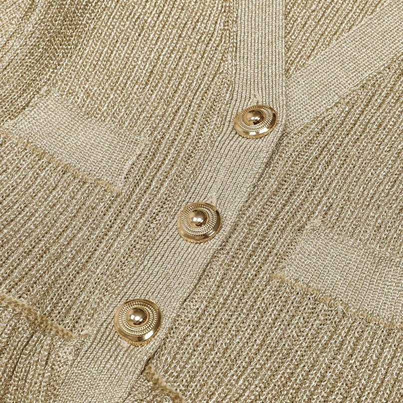 Nora Van Hoef Shimmer Knit Cardigan And Flared Mini Skirt Set