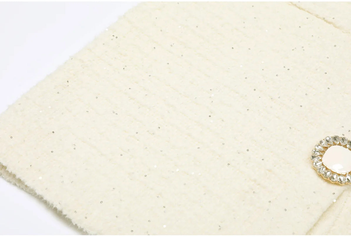 Kiara Van Hoef Embellished Button Tweed Mini Dress