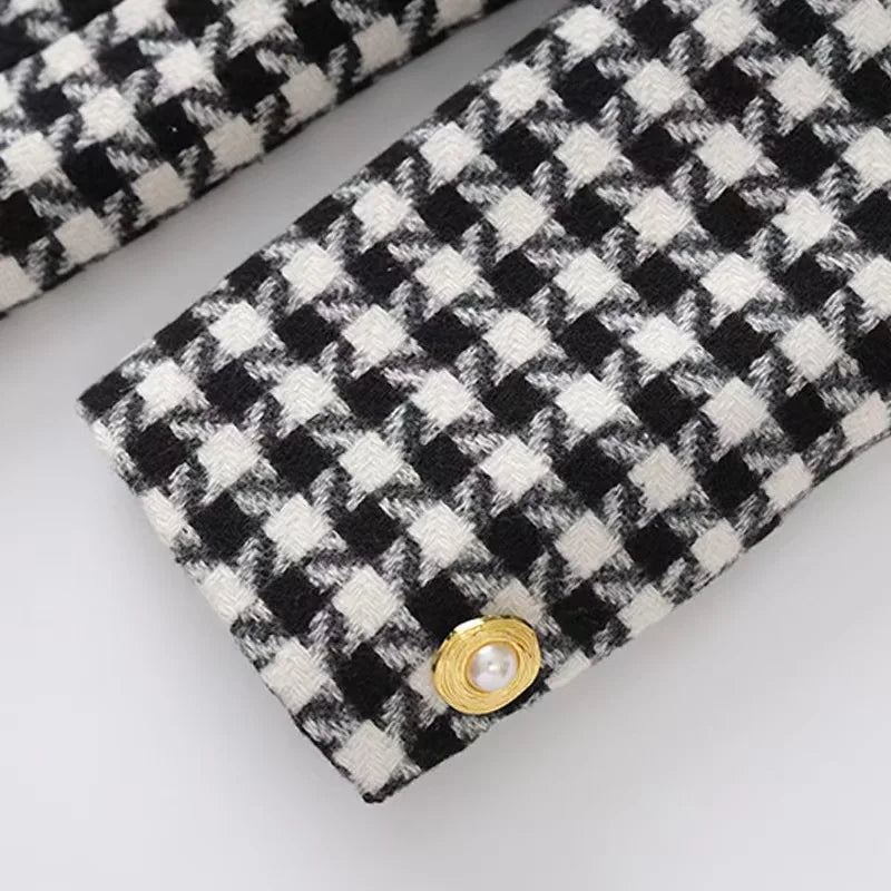 Olivia Van Hoef Houndstooth Double-Breasted Blazer