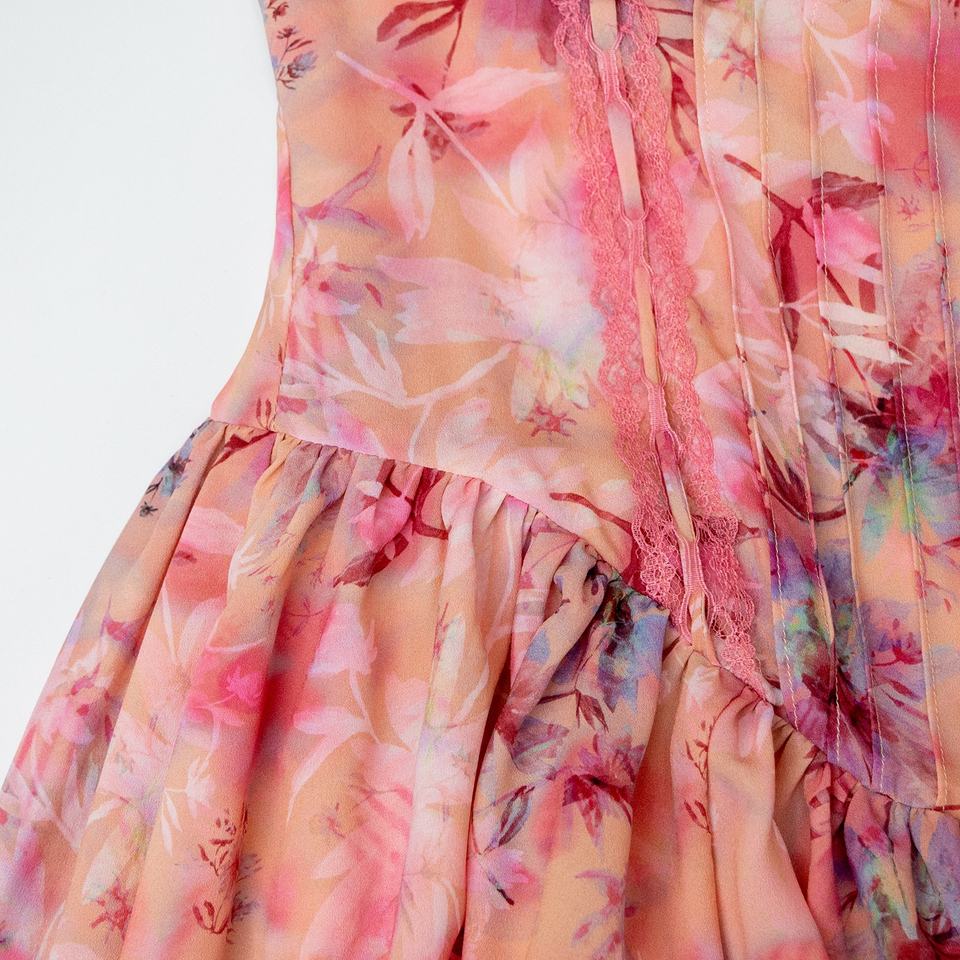 Maxi Dress – Floral Print – Pleated Cami Design – Smocked Elegant Style