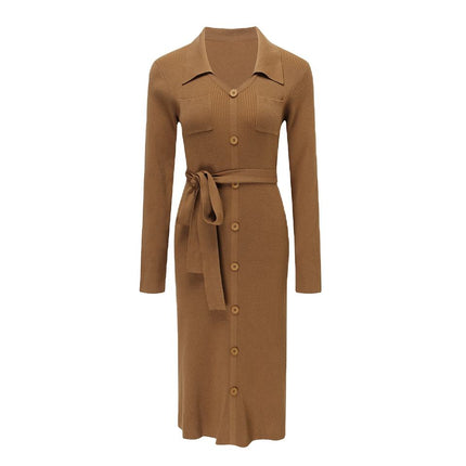 Shirt Dress – Knit Midi Design – Belted Waist – Elegant Modest Style
