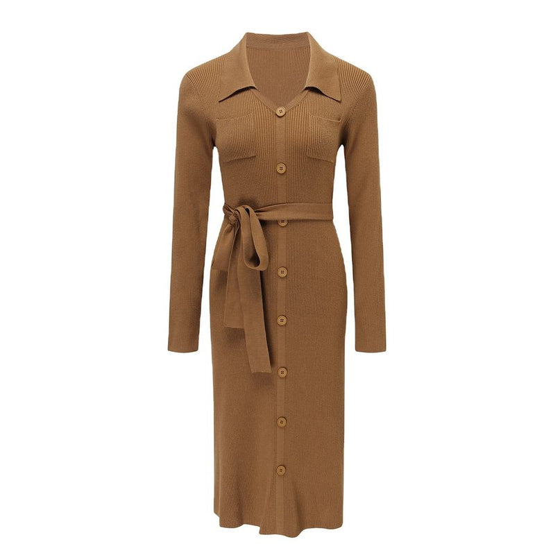 Shirt Dress – Knit Midi Design – Belted Waist – Elegant Modest Style