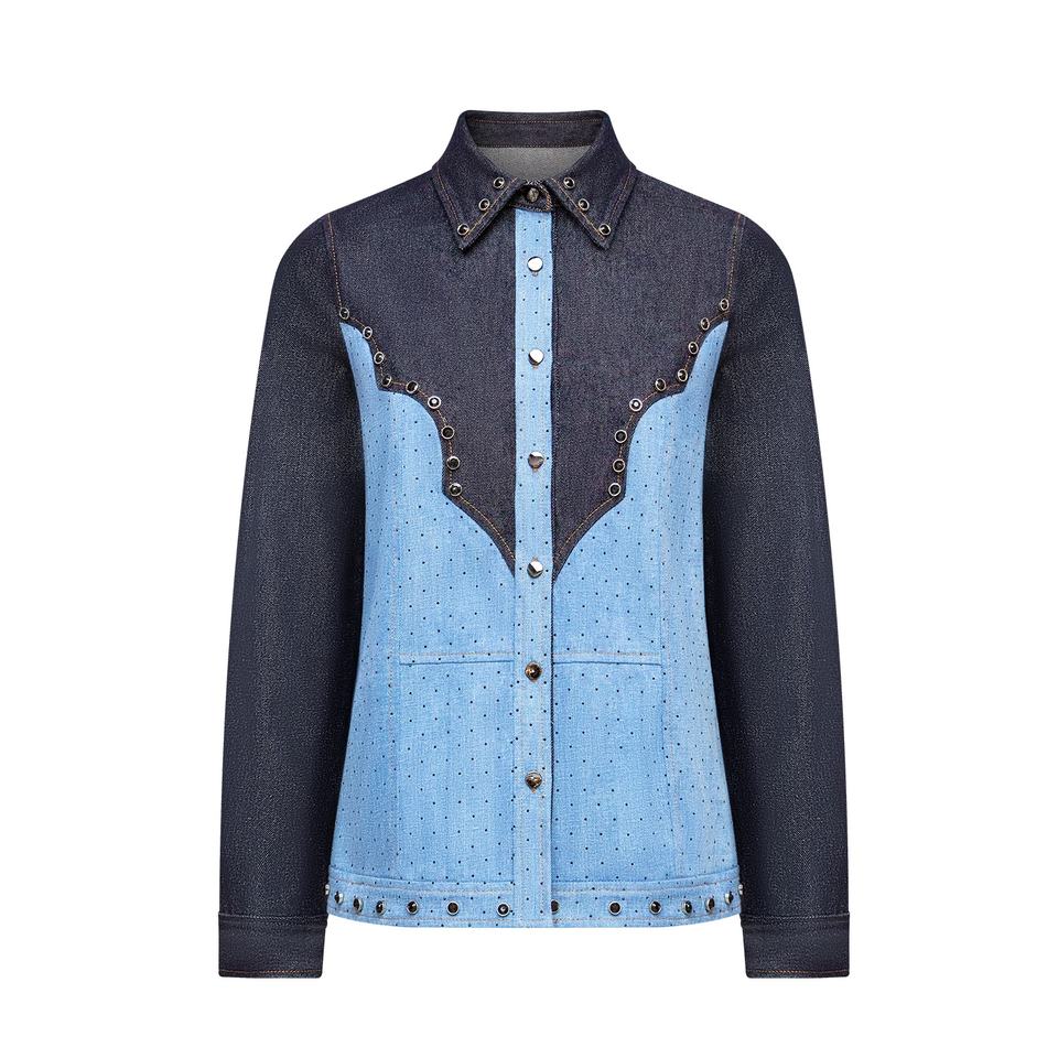 Denim Jacket – Two-Tone Western Style – Contrast Design – Chic Fall Look