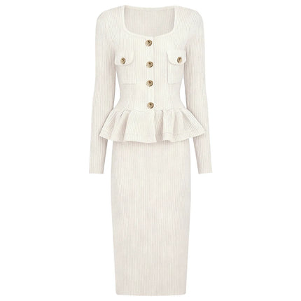 Elodie Van Hoef Ribbed Peplum Midi Dress