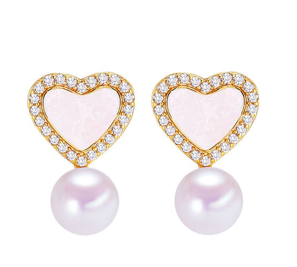 18K Gold Plated AAAAA Freshwater Pearl Heart Stud Earrings