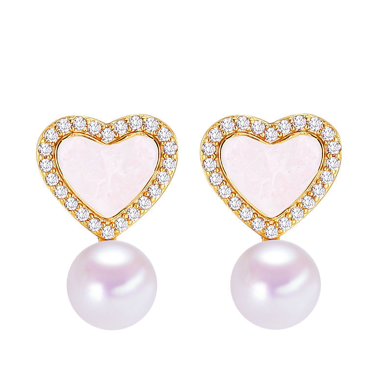18K Gold Plated AAAAA Freshwater Pearl Heart Stud Earrings