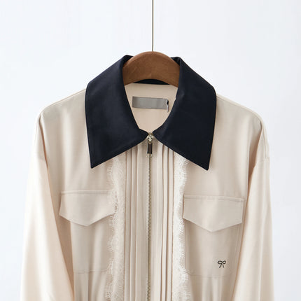 Helena Van Hoef Contrast-Collar Zip Shirt Midi Dress