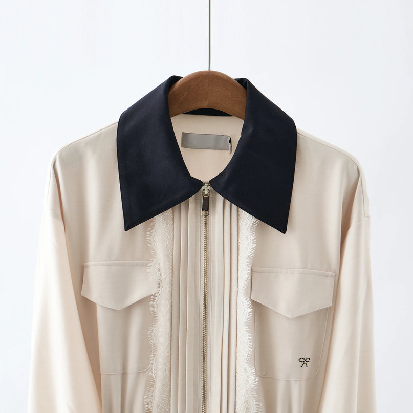 Helena Van Hoef Contrast-Collar Zip Shirt Midi Dress