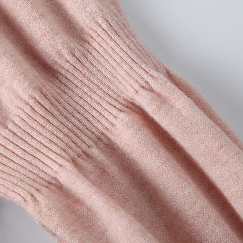 Pullover Sweater – Pink Turtleneck – Puff Sleeve – Ribbed High Street Style
