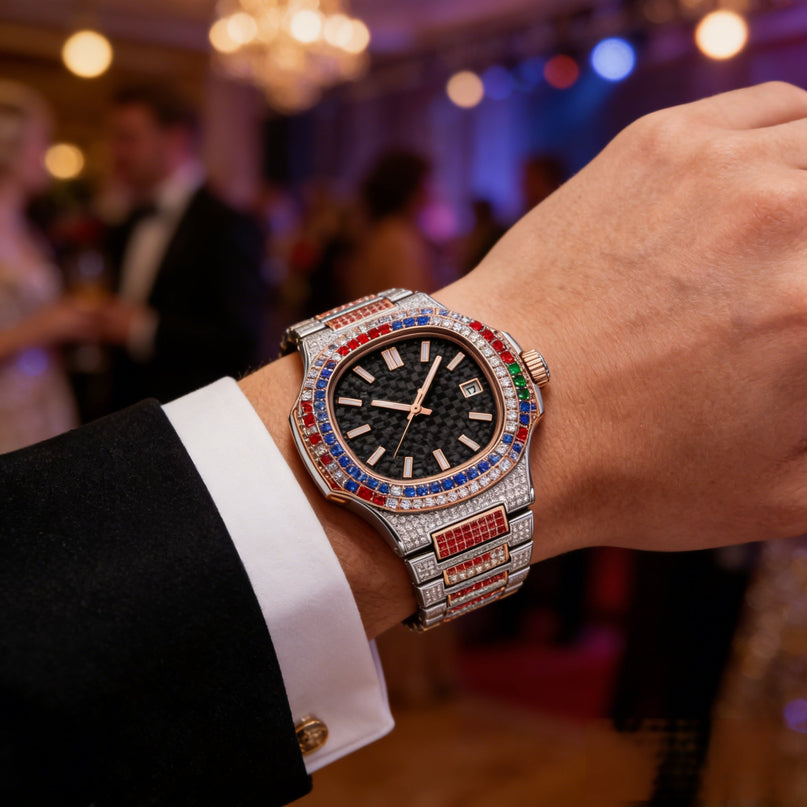 Van Hoef Square Case - Iced-Out Look - VVS Moissanite-Style Shine