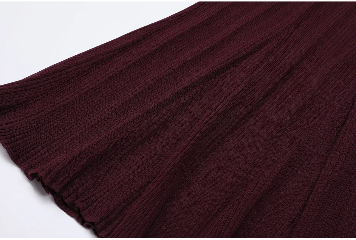 Marina Van Hoef Contrast-Collar Ribbed Midi Dress