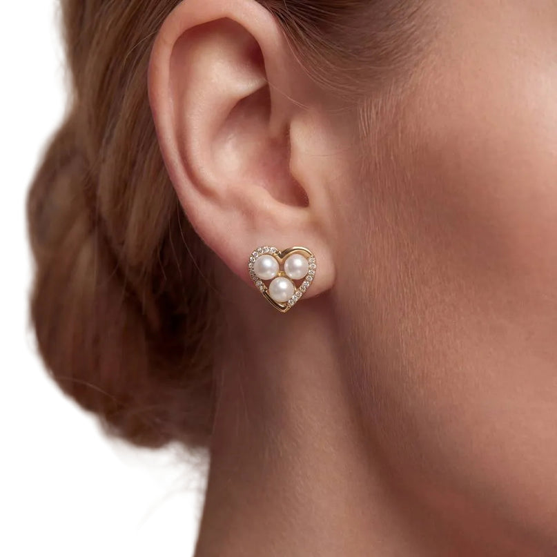 18K Gold Plated AAAA Freshwater Pearl Heart Stud Earrings