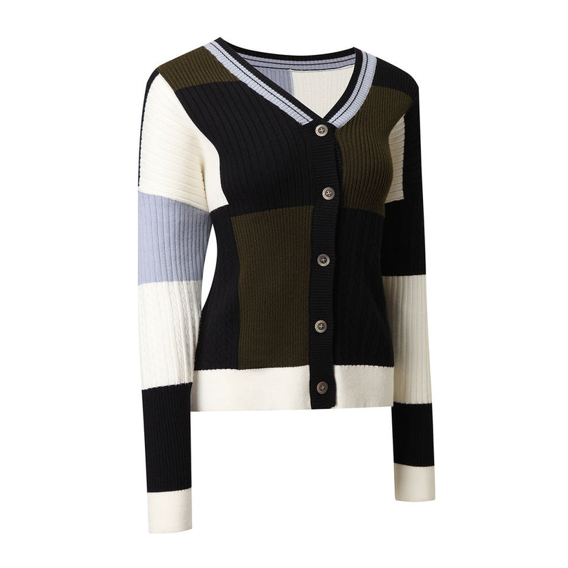 Knit Cardigan – Multi-Color Design – V-Neck – Button-Up Spring Style