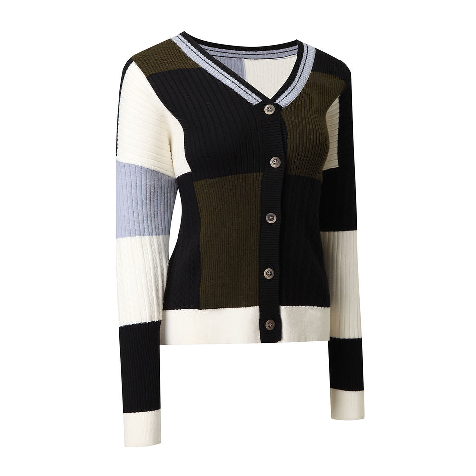 Knit Cardigan – Multi-Color Design – V-Neck – Button-Up Spring Style