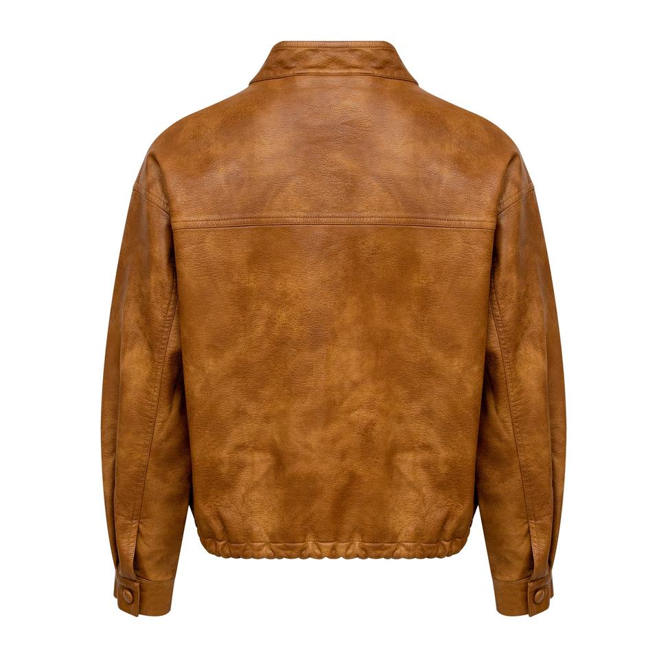 Bomber Jacket – Vintage PU Leather – Stand Collar – Classic Style